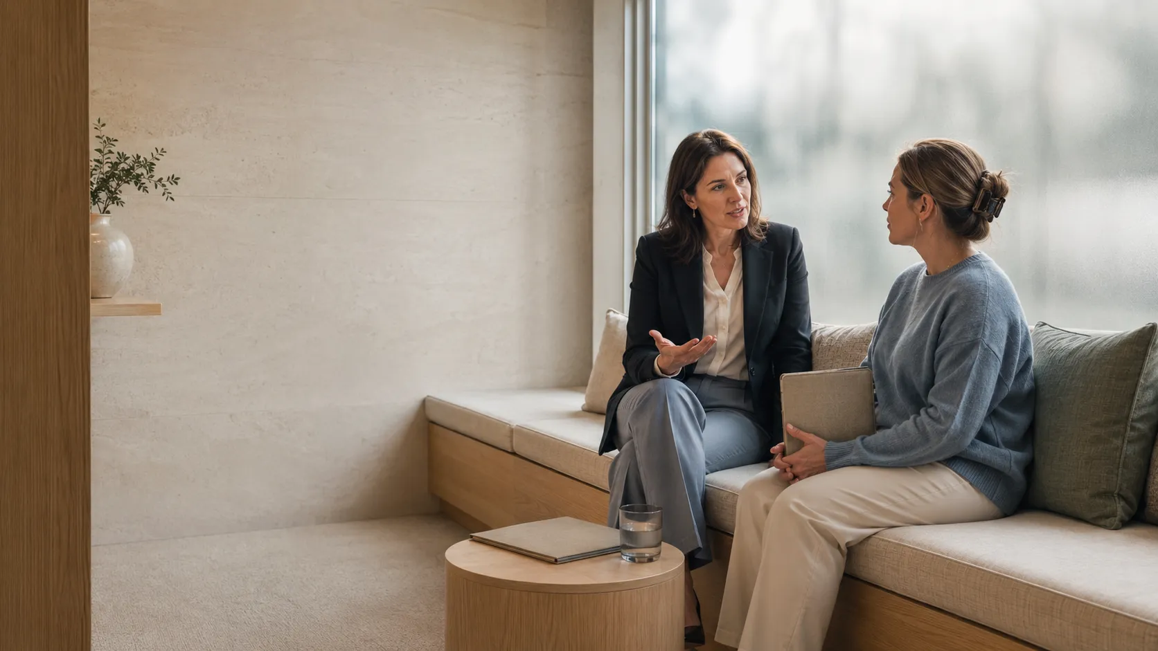 Lawyer speaking with a client during a private legal consultation